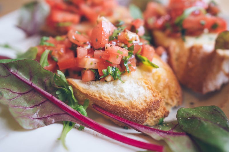 Bruschetta - toasted bread with tomato and basil