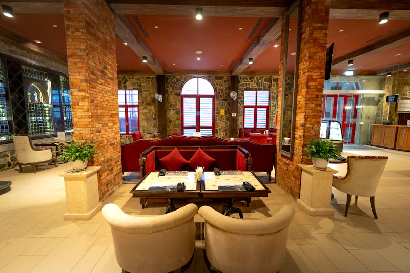 Warm interior of Punch Pizza restaurant